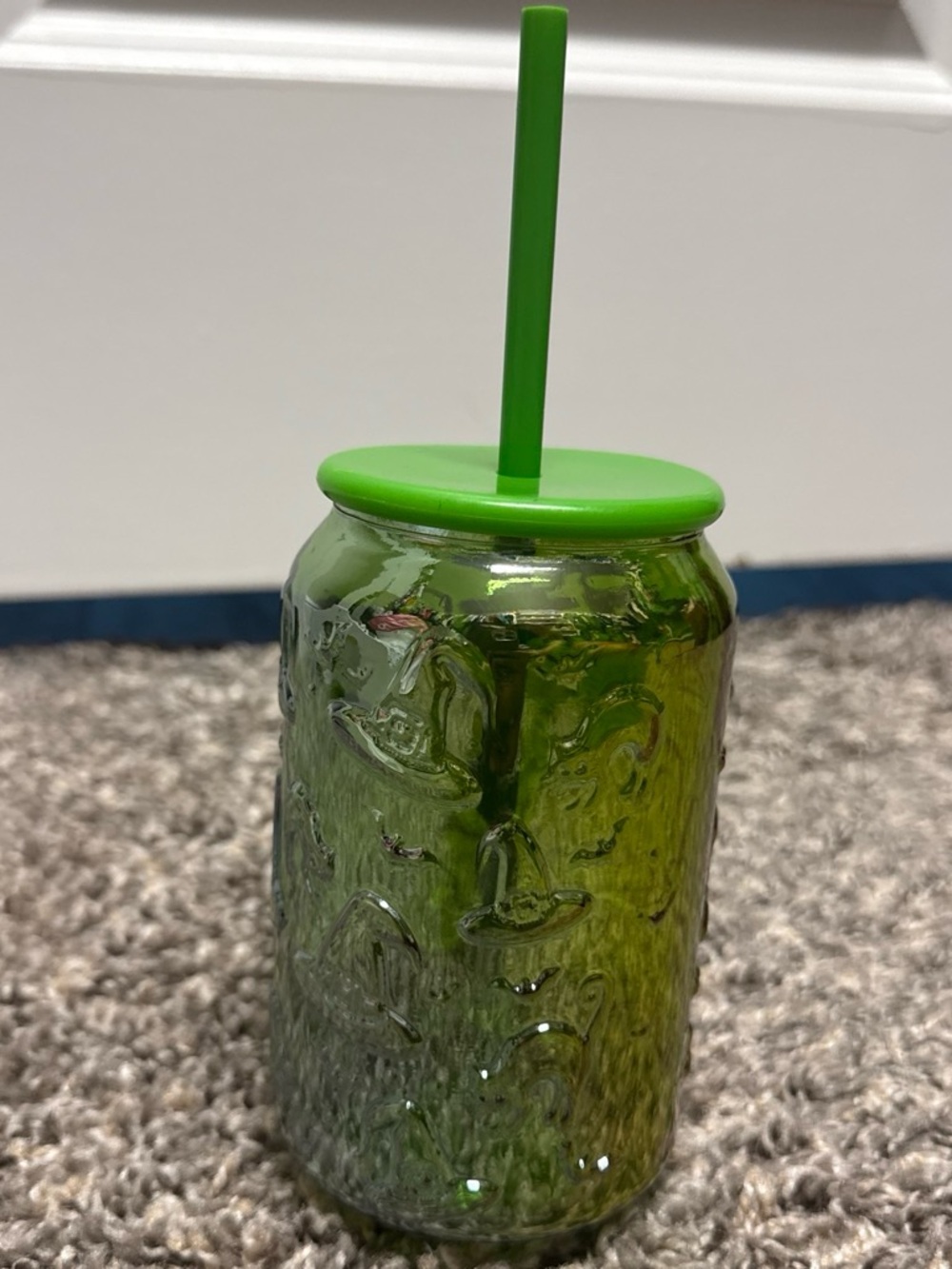 Green Glass Can-Style Drink Tumbler with Lid and Straw